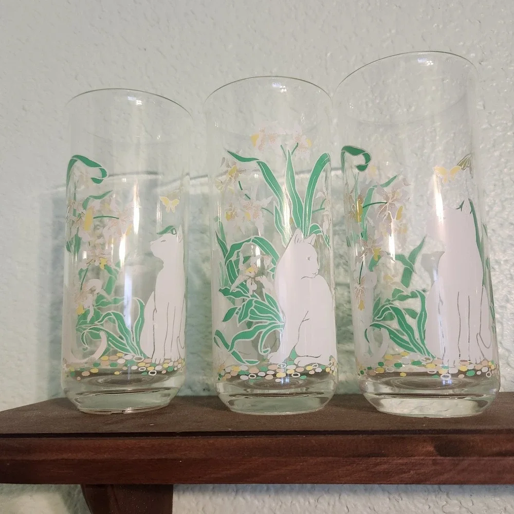 (3) Vtg Culver Acrylic Cat 20 Oz Highball Tumbler CottageCore‎ Patio Made Taiwan